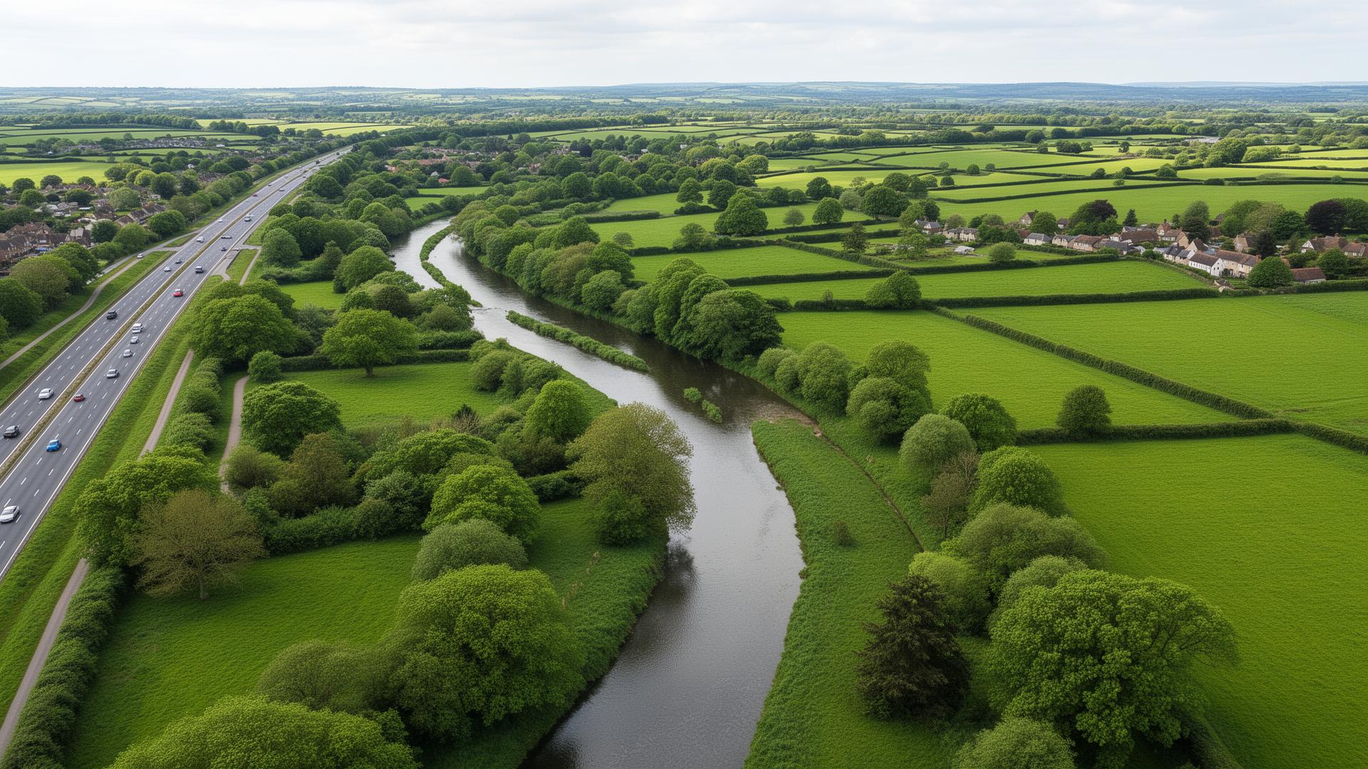 Aerial view of UK landscape